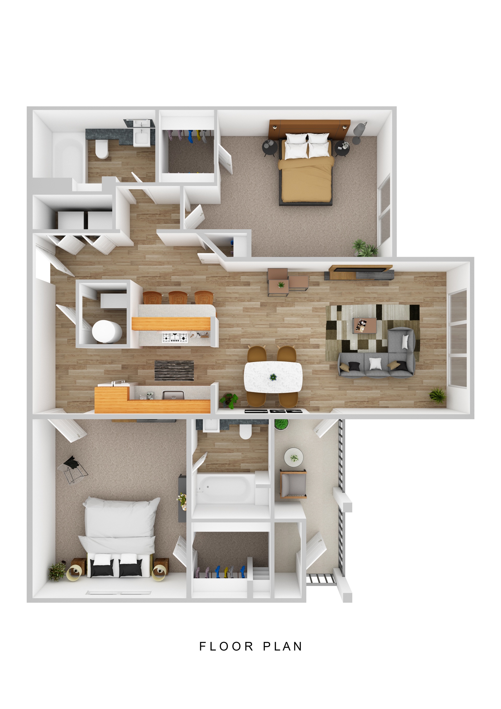 Floor plan for 2 beds, 2 baths, 1200 sqft